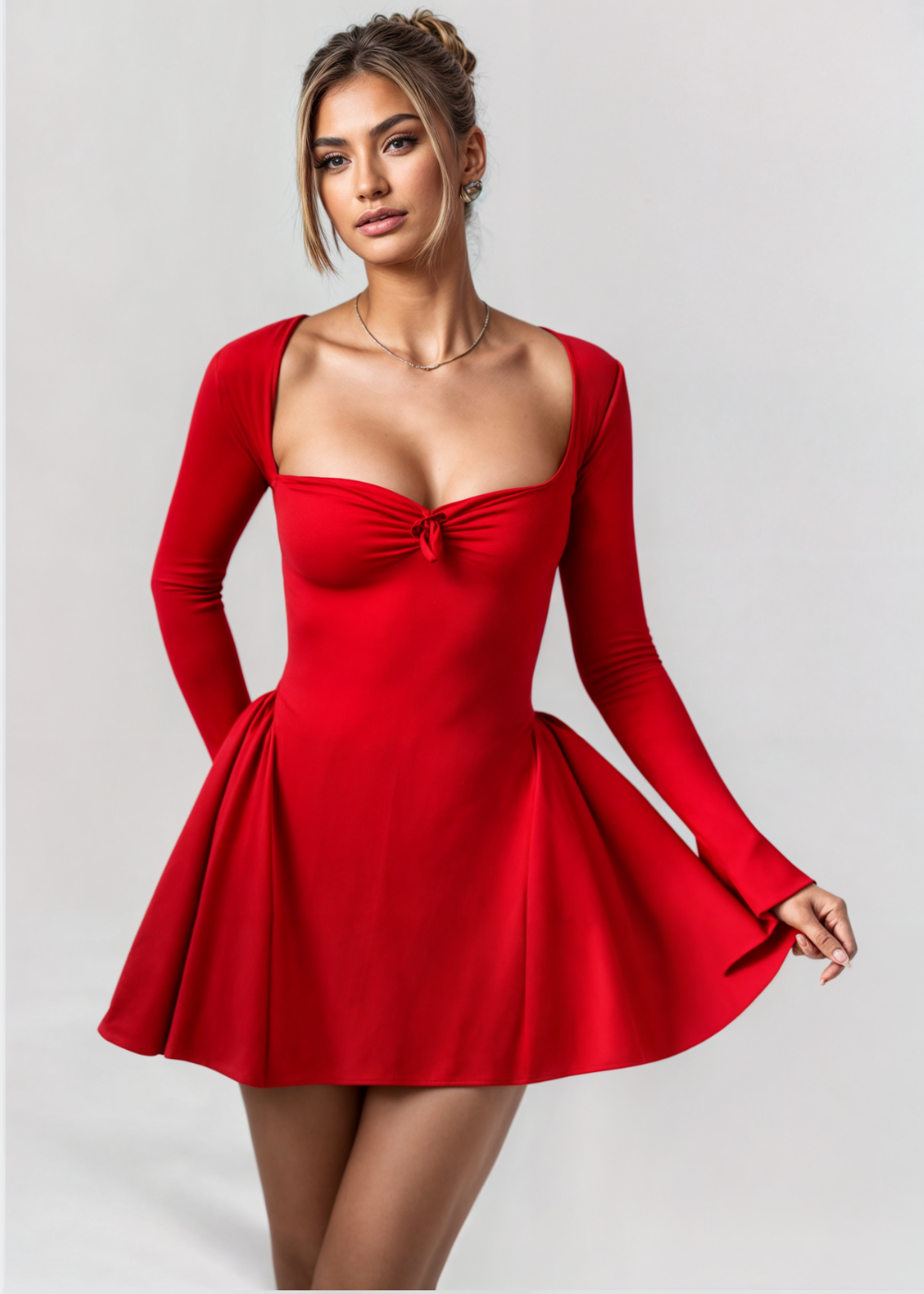 Clara Pleated Bow Mini Dress